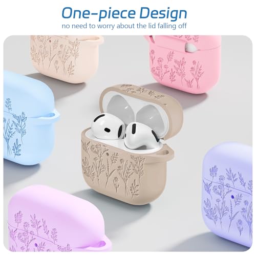 Image of for Airpods 4 Case, Ekoonpft Flower Engraved Cases for Apple AirPods 4th Generation 2024, Soft Silicone Cover for Women Girly with 3-in-1 Cleaning Kit & Keychain, Anti-Scratch, Shockproof