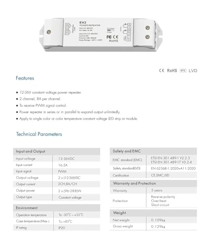 Tiras LED sin pérdida de brillo con el extensor de potencia de voltaje constante de 2 vías DC12-36V 4