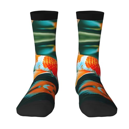 IPPONGET Pretty Koi Fish Print Adult Socks Single Side Thick Warm Unisex Socks For Workouts And Everyday Wear, 2 Black-1, One Size