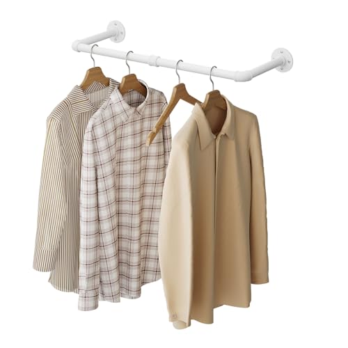 eSituro Kleiderstange Wandmontage, Garderobe Rohr industrial, für Flur Küche Wohnzimmer Badezimmer, 79 cm, Weiß