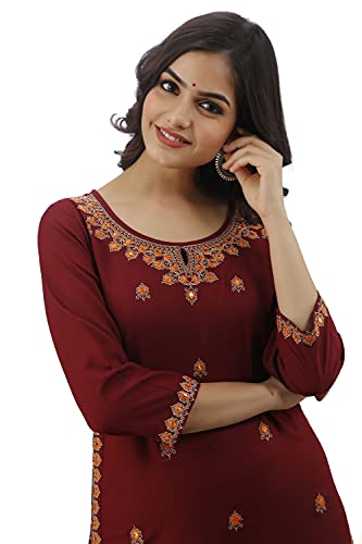 Image of Women's Rayon Heavy Embroidery Work Straight Kurta