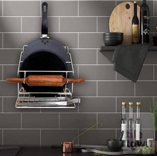 Image of CHHAAP Stainless Steel 4-in-1 Kitchen Stand | Wall Mounted Rack for Chakla, Belan, Tawa & Chimta | Space-Saving Organizer Shelf (NHSP)