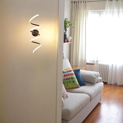 Image of Golden Zigzag Spiral LED Wall Light, Modern Wall Lamp for Home with 3 Color Modes,Warm White, Cool White, Natural White, Metal Body, Pack of 1