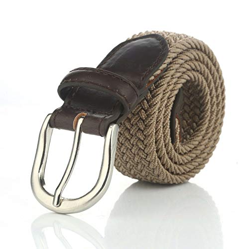 Children's Kids Elastic Canvas Fabric Woven Stretch Braided Beige Belts