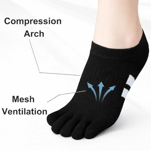 Image of soxsense Cushion No Show Toe Socks For Women Five Finger Socks Low Cut Athletic Running Socks 4 Pairs