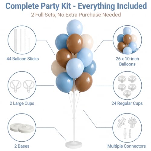 Image of Balloon Column Stand Kit Set of 2 Included-Retro Ice Mist Macaron Balloon Sticks with Base&Pole,Backdrop Decoration for Metallic Chrome Wedding, Baby Shower,Birthday,Anniversary Party(denim brown)