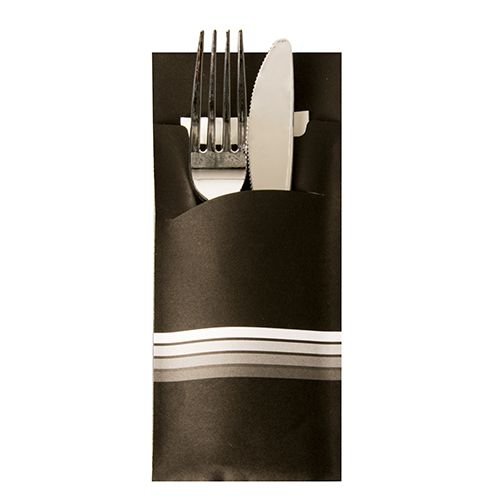 Papstar 86700 Papstar - Lote de 520 fundas para cubiertos (20 x 8,5 cm, 2 capas, 33 x 33 cm), diseño de rayas, color blanco y negro