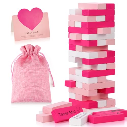 WETRBWEH Pink Tower Game for Adults 48 Challenges & 6 DIY Wood Blocks