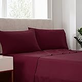 Serta Simply Clean Super Soft Hypoallergenic Stain Resistant Deep Pocket 4 Pieces Solid Bed Sheet Set, King, Burgundy