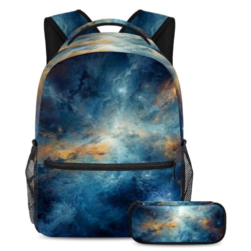 Sac à dos de jour galaxie bleue et trousse assortie pour ranger toutes ses affaires