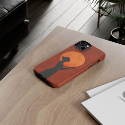 Coque iPhone 14 Plus silhouette de femme et soleil marron mat