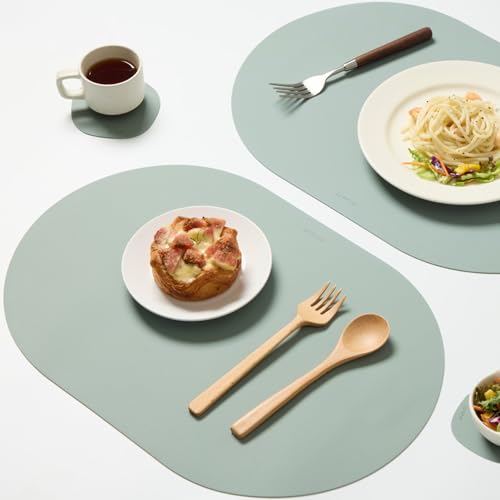Mint Green Oval Silicone Placemats Set of 4 with Matching