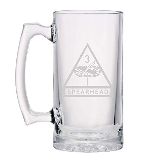 3rd Armored Division US Army Insignia Shoulder Sleeve SSI Patch Etched Stein Glass 16oz. Mug