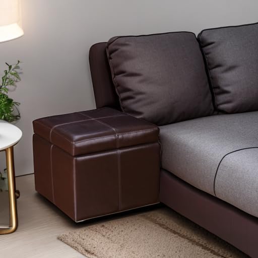 Miniatura 2 de Homebeez Taburete cuadrado otomano de almacenamiento de piel sintética (marrón rojizo)