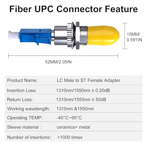 Adaptateur hybride LC vers ST monomode avec virole haute précision