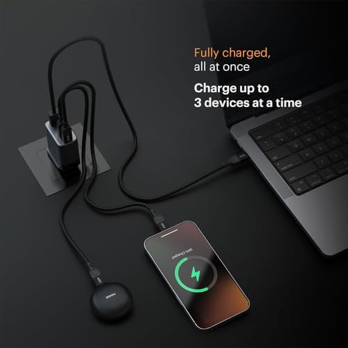 Image of Noise GaN Charger 65W + 1.7M Type-C to Type-C 100W Braided Cable: 3 Ports (2 USB-C Type, 1 USB-A), Super Fast Charging Adapter with PD, Supports All iPhones, Android (Black)