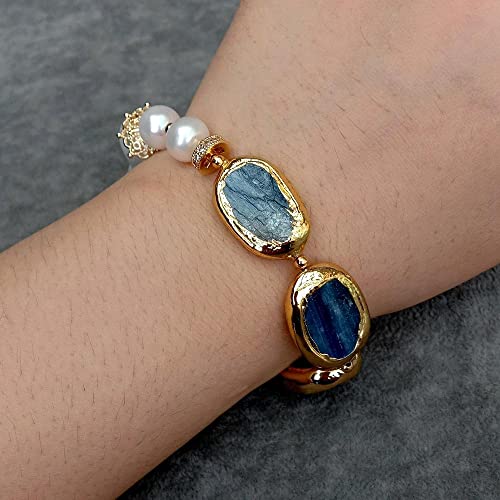 Blue rectangle Freshwater Cultured White Keshi Pearl Bracelet Fashion Fine Jewelry For Gift2