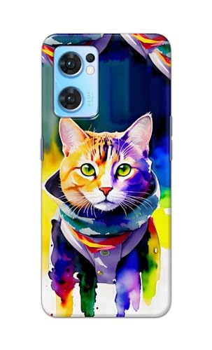 Image of Printed Hard Back Cover for Oppo Reno7 5G | Oppo Reno 7 5G Back Cover (Coloured Cat) -190724(EA)