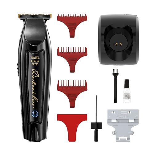 Wahl Cordless Black Detailer Barber Trimmer Professional Extra-Close Cutting Adjustable & Wide Blade Carbon-Steel Blades with Diamond-Like Coating