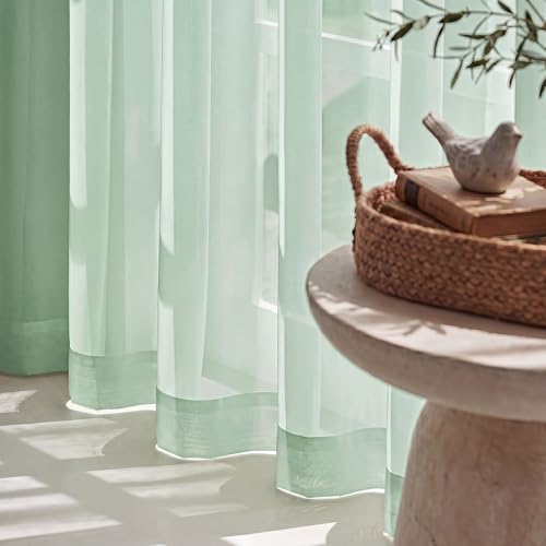Image of NICETOWN Sage Green Sheer Curtains for Living Room, W42xL96, 2 Panels | Rod Pocket Lightweight Drapes Voile Sheer Air & Breathable Elegant Modern Window Treatments for Bedroom