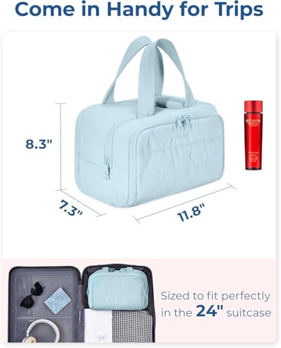 Image of Handcuffs Polyester Toiletry Kit Bag for Women - Hanging Makeup Organizer, Travel Cosmetic Pouch, Lightweight Grooming Case (Light Blue)