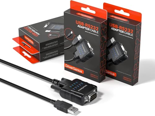 DriverGenius SerialPulseX Serie | Adaptador Cable USB a RS232 Serie con 9 Leds Indicadores de Monitoreo - Señales RS232 de Pin Completo - Windows 11, macOS, Linux (4 uds/paq. USB232A-E-A)