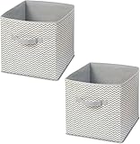 InterDesign Chevron Fabric Closet Organizer - Storage Cube for Toys, Clothes, Linen, Laundry or Accessories, Taupe/Natural, Set of 2