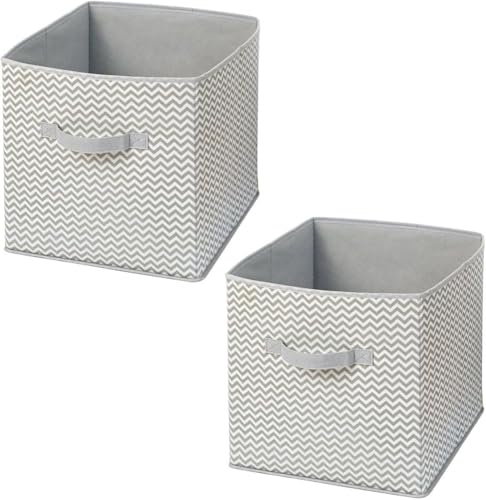 InterDesign Chevron Fabric Closet Organizer - Storage Cube for Toys, Clothes, Linen, Laundry or Accessories, Taupe/Natural, Set of 2