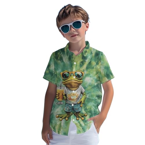 Image of Kids Tie-dye Hawaiian Shirt 80s Button Down Retro Short Sleeve Casual Beach Tropical Funny Party Outfits for Boys