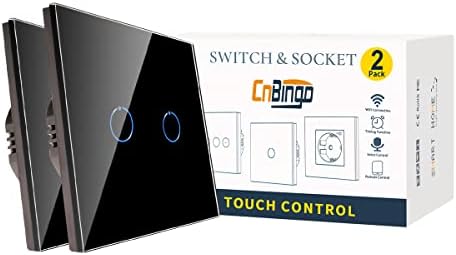 CNBINGO WiFi Smart Light Switch Work with Alexa/Google Home, Timer, Multi-Way Control by Smart Life App, Single Touch Light Switch, White Glass Panel, LED Backlight, 1-Gang, Neutral Wire Required