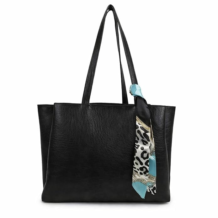 Women's Premium Synthetic Leather Office Tote Bag with Scarf, Stylish Shoulder Handbag for Work, College & Daily Use (Black)-image-31