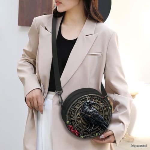 Image of Women Novelty Round Clock Shape Zippered Clock Purses for Women Tote Handbag Shoulder Bag, Gift for Mom Girlfriend