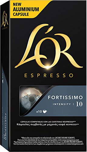 L'Or Espresso Café Fortissimo Intensidad 10 - 160 cápsulas de aluminio compatibles con máquinas Nespresso (R)* (16 Paquetes de 10 cápsulas)
