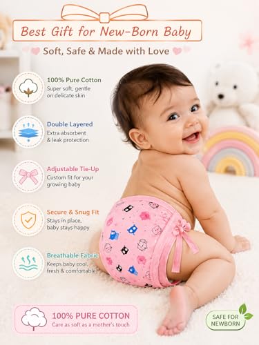 Image of Ambaby Pack of 12 Newborn Baby Cotton Langot & Cloth Nappies | Soft Hosiery Cotton Reusable Washable Cloth Diapers for Baby Boys & Girls | 0-6 Months Multicolor Baby Nappies