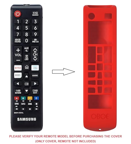Image of Oboe Silicone Remote Cover - Compatible with Samsung Smart TV BN59-01315 / Foxsky TV /X Electron - Protective Case with Lanyard (F-Red) [Remote NOT Included]