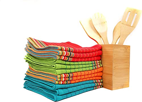 SAMI STUDIOS Kitchen Towels Cotton for Home, Soft & Absorbent Hand Towel for Kitchen Cleaning & Quick Drying of Plates & Glasses, 40 x 60 cm, Spanish Stripe, Mixed Colors Set of 12
