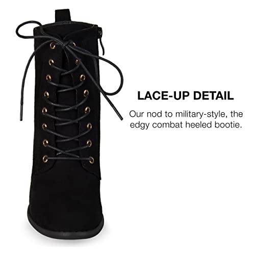 Journee Collection Womens Stacked Heel Lace-Up Booties Black, 9 Regular Us #TOP2