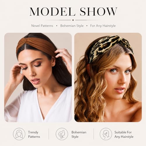 Image of Kachanaa 6 Pack Solid Color Boho Style Non-slip Printed Headband Wigs for Women Soft Elastic Breathable Hair Bands Turban for Teen Girls Accessories