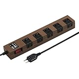 サンワダイレクト 電源タップ 10個口 2m 雷ガード マグネット 一括スイッチ 木目調 ダークブラウン 700-TAP044DBRM