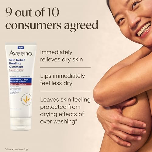Image of Aveeno Skin Relief Healing Ointment, Repair & Protect Extra Dry, Cracked Skin, Glycerin Protectant with Triple Oat & Shea Butter, Fragrance-Free & Non-Greasy Feel, Travel Size, 2.0 oz (Pack of 3)
