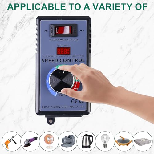 GOMETY Drehzahlregler, AC 220V 15A 4000W Elektronischer Spannungsregler mit Überlastschutz, Temperatur Motor Drehzahlregler für Winkelschleifer Bläser Handbohrer Kreissägen Dimmer EU Stecker