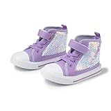 Kannior Toddler Unisex Classic Sequins Canvas Sneaker High Top Slip On Denim Glitter Casual Shoe Sparkle Color Changing Flip Walking Shoes
