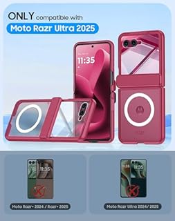 oupeigar for Motorola Razr Ultra 2025 Magnetic Case [Hinge Protection] [Fit for Magsafe] [Screen Protector] Translucent Frosted Shockproof Cover for Razr Ultra 2025 -Rose Red