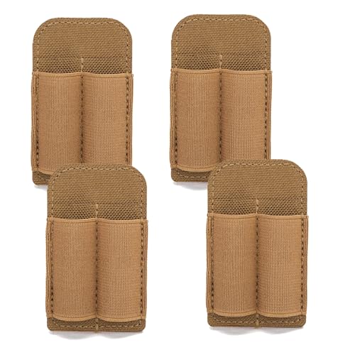 Juego de 4 Fundas Tácticas de Munición con Dos Orificios para la Culata, Organizador Modular para Uso Diario (EDC), Accesorios de Caza para Escopetas y Cargadores de Balas de 7,62 Mm(Brown)