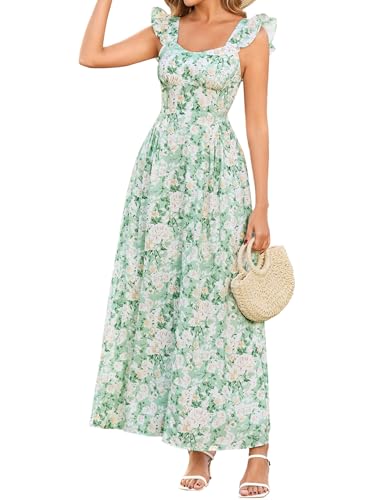 HTZMO Floral Summer Wedding Guest Maxi Dress Casual Ruffle A