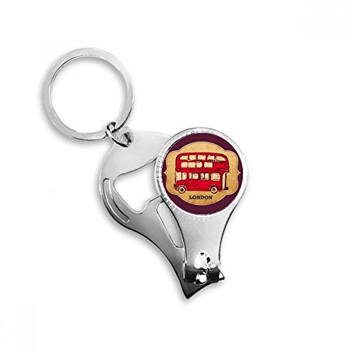 UK London Red Double-Decker Bus Stamp Nail Nipper Ring Key Chain Bottle Opener Clipper