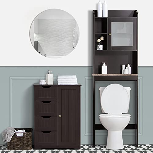 image for Yaheetech Wooden Bathroom Floor Cabinet, Side Storage Organizer Cabine
