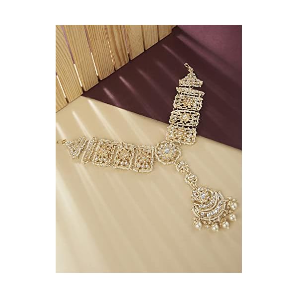 Zaveri Pearls Gold Tone Bridal Kundan Push Back MathaPatti Style Maangtikka For Women-ZPFK13062 - Image 4