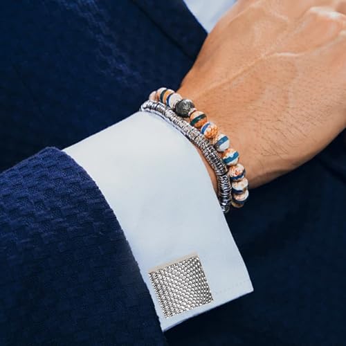 LLMSIX 6pcs Cuff Links Mens, Fashion Cufflinks for Men, Silver and Black Mens Cufflinks Decorations for Leisure Wedding Fathers Husbands Boyfriends Gifts - Thumbnail 6