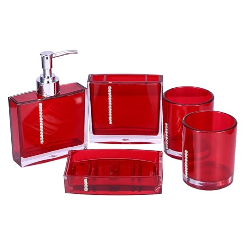 Conjunto de dispensador jabón de 5 Piezas, Soporte para Cepillo Dientes Kit jabón achilado achilices baño achilados Botella Soporte Cepillo Dientes Plato Contador baño decoración